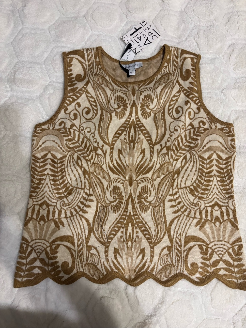 Camel and Cream Jacquard Sleeveless Tank